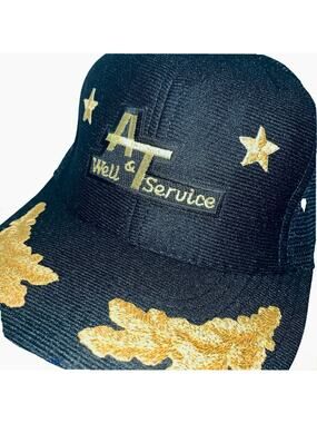 Vtg A & T Well Service Mesh Snapback Gold Scrambled Eggs Hat Cap Made in USA EUC